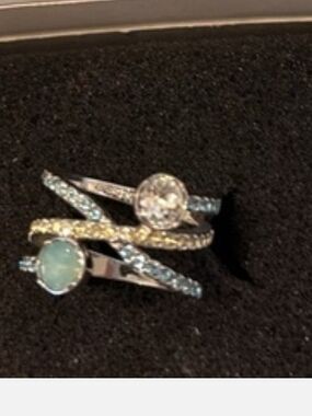 Lia Sophia Silver Multi-Stone Stackable Ring Set with Aqua and Clear Stones